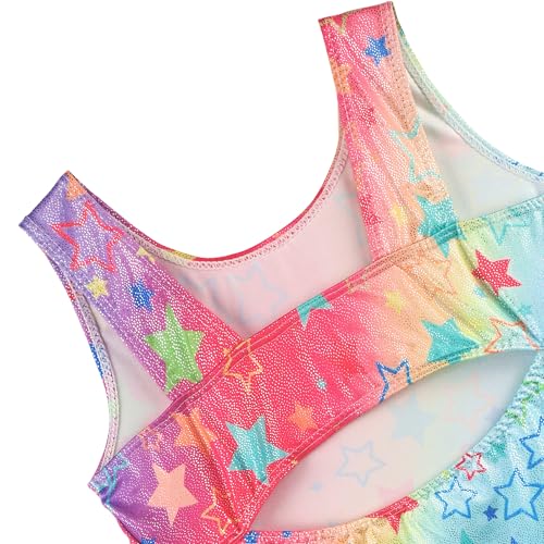 BAOHULU Girls Gymnastics Leotard 4-5T Rainbow Stars Sleeveless Dance Outfit