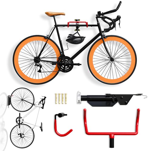 2 Pack Wall Mount Bike Rack Garage - Mountain Bike Wall Mount Horizontal Vertical Design with 66lbs Cap, Screws, Installation Manual - Secure Road Cycling Holder Storage, Bicycle Hanger for Home