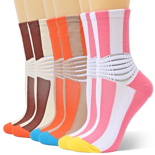 Compression Ankle Support Socks for Plantar Fasciitis Relief - Large Pink+Orange+Brown (3 Pack)