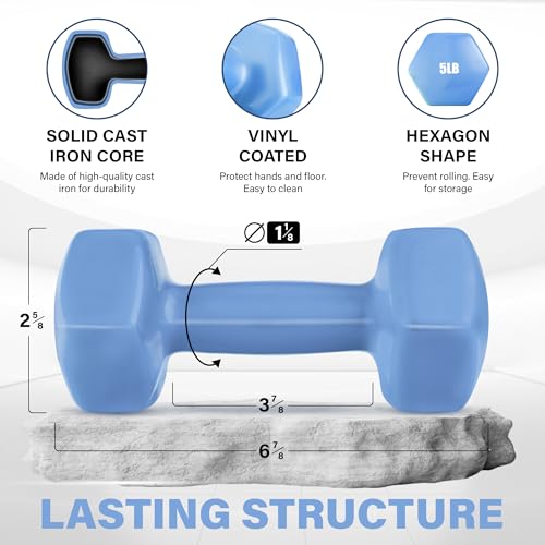 Yes4All Vinyl Coated Dumbbells Set of 2 Hand Weights for Home Gym