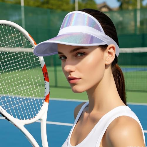 3 Pack Adjustable Sun Visor Hats - Iridescent White