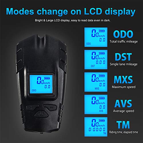 Bike Speedometer with LED Light and Horn - Black