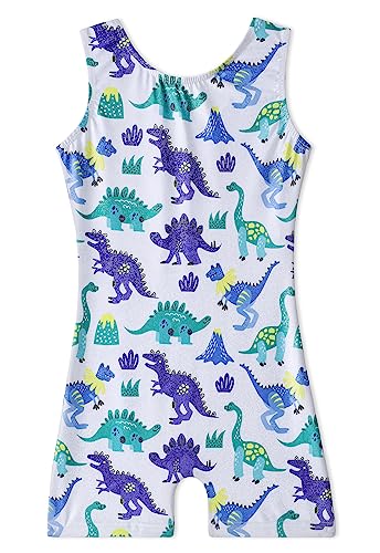 Girls Sparkle Gymnastics Biketard - Snowflake Mermaid, White Dragon, 7-8 Years