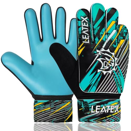 Soccer Goalie Gloves for Kids - Size 4 Cyan with Double Wrist Protection