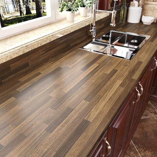 WESTICK Kitchen Butcher Block Countertop Contact Paper Waterproof Butcher Block Wood Peel and Stick Wallpaper Removable Brown Wood Contact Paper for Countertops Tables Desk Cabinets Walls 15.8" x 80"