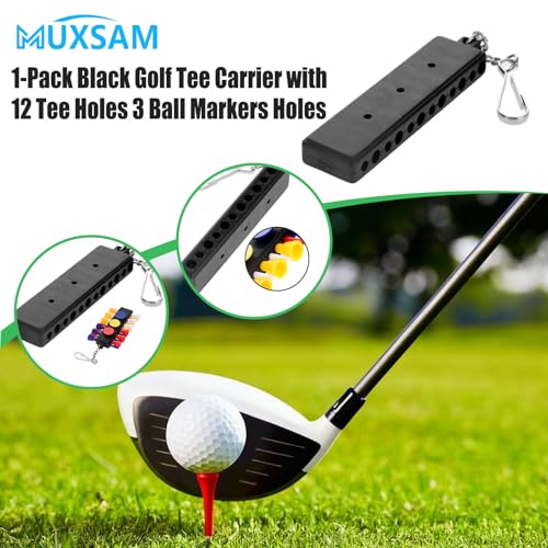 Golf Tee Holder with Keychain - Black, 12 Tees & 3 Ball Markers