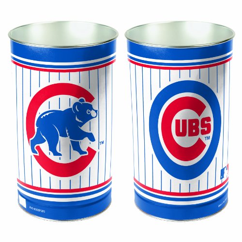 Chicago Cubs Metal Wastebasket - 15" Tall, Tapered Design