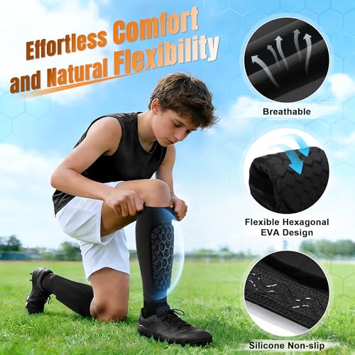 XZQTIVE Kids Soccer Shin Guards with Honeycomb EVA Padding, Black XS