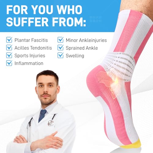 Compression Ankle Support Socks for Plantar Fasciitis Relief - Large Pink+Orange+Brown (3 Pack)
