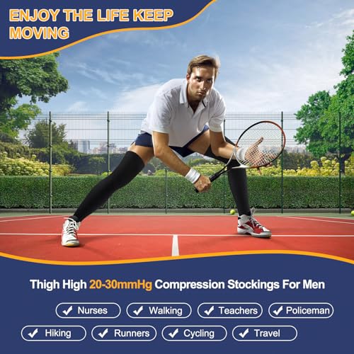 4X-Large Thigh High Men's Compression Socks 20-30mmHg Stockings with Silicone Grip