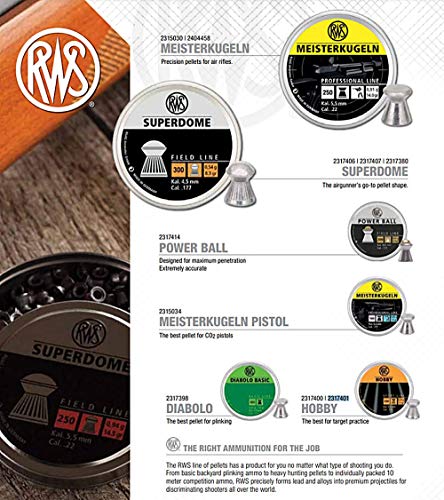 RWS Superdome .177 Caliber Pellet Gun Pellets - 300 Count, 8.3 Grains, .22 Caliber