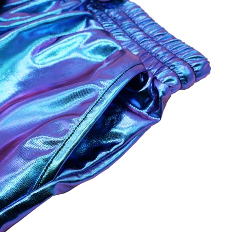 Girls Shiny Blue Metallic Shorts 6-7 Years Sparkly Dance Costume Outfit