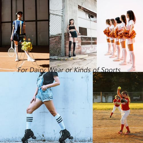 Knee High Socks for Women - Athletic Striped Tube Socks, 3 Pack Red & Black Stripes