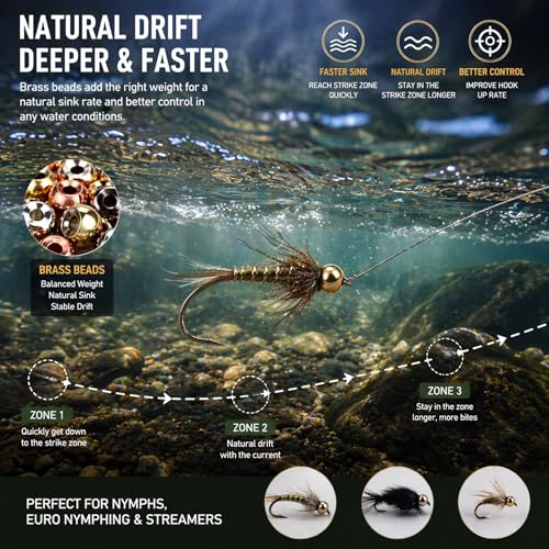 Brass Fly Tying Beads - 2.0mm Gold - 100PCS for Nymph Fishing