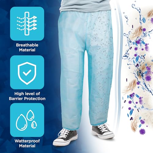 EZGOODZ Blue Disposable Scrub Pants, Large Size. Pack of 10 SMS Disposable Pants Medical with Waist Ties. Breathable Scrubs for Women and Men