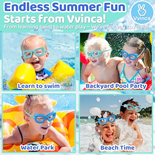 Vvinca 2 Pack Kids Swim Goggles with Bungee Strap, UV Protection, Blue & Green, for Ages 3-8