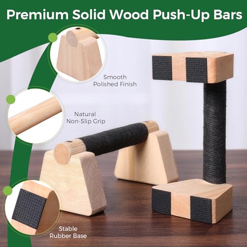 Wooden Parallettes Bars - Premium Push Up Handles for Strength & Balance - 25CM