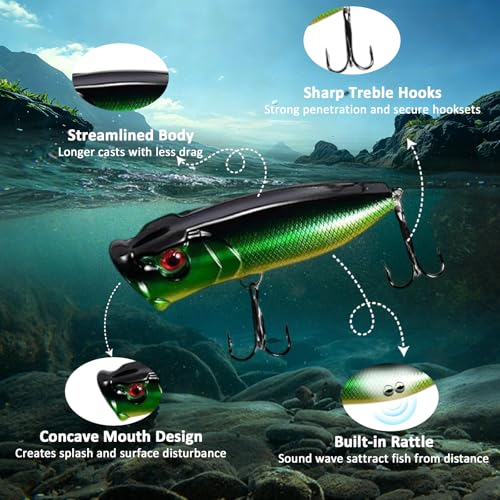 FONMANG 10pcs Hard Bait Fishing Kit with Tackle Box - Lures for Bass Walleye Trout