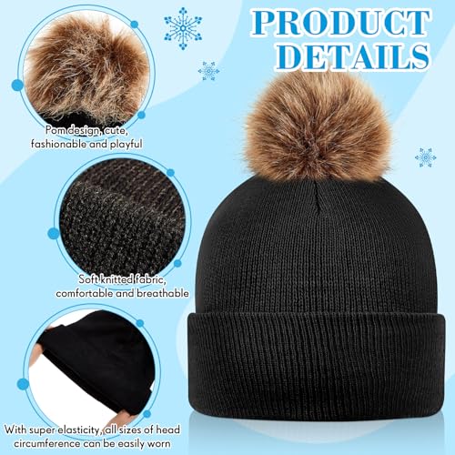 Pom Beanie Hat for Men & Women - Winter Knit Cap with Cuff - Black 02