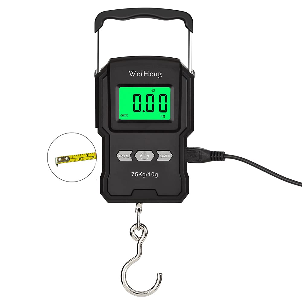 Skiennix Rechargeable Luggage Scale - Portable Digital Hook Scale with Measuring Tape, 165Lb, Black