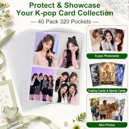 A5 6 Ring 4 Pocket Page Protectors - 40 Pack Photocard Sleeves