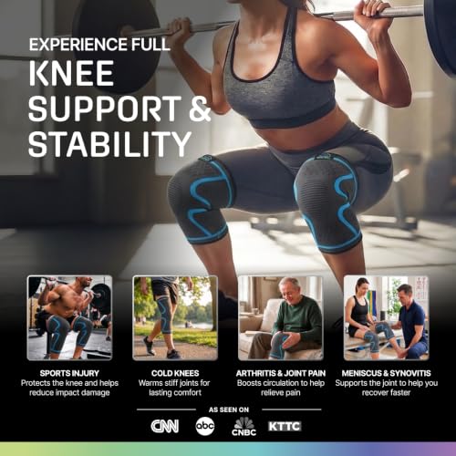 Modvel Medium Blue Knee Support Compression Sleeve 2 Pack for Men & Women