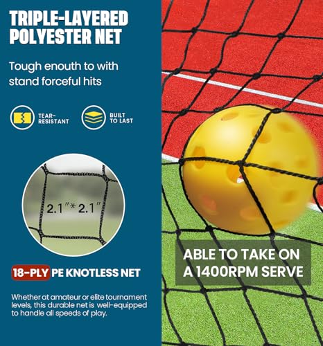 Portable Pickleball Net Set - 22FT/11FT with Ball Collector & Wheels - Yellow + Black