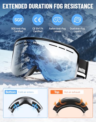 Ski Goggles OTG with Anti-Fog & UV400 Protection - Black Frame Silver Vlt 10%