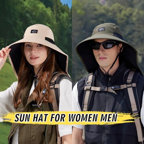 Rosoz Outdoor Sun Hat for Men and Women with Neck Flap, UPF 50+ Fishing Hat - 1 Pack Beige