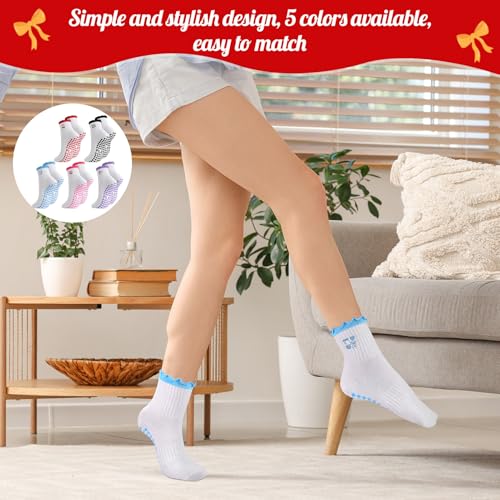 Non-Slip Yoga Socks for Women - Embroidery Pilates Grip Socks - 5 Pairs