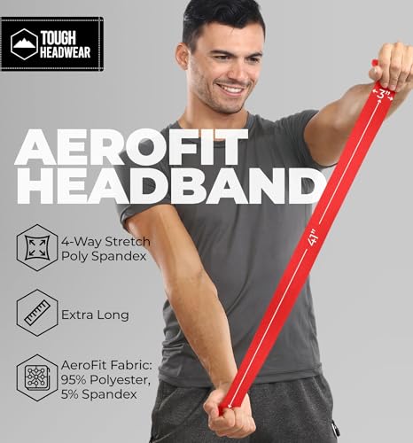Moisture-Wicking Athletic Tie Headband - 4-Way Stretch Sweatband - Red