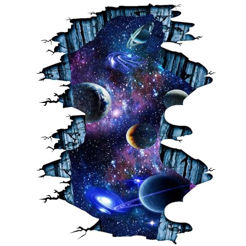 3D Space Wall Decals for Kids Room, 23 x 35 inches, Removable Wall Stickers, 2 Sheets (Galaxy)