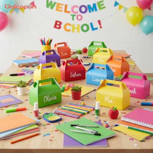 Rainbow Assorted Party Favor Gift Boxes with Handles - 30 Pack, 6.5x3.5x3.5 Inches