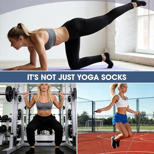 Non-Slip Pilates Grip Socks for Women - Ankle Yoga Socks - 3 Pairs Black