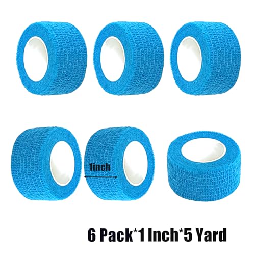 Baisunt 1-Inch Cohesive Bandage Self-Adhesive Wrap 5 Yards 6-Pack Blue (Vet/Tattoo Wrap)