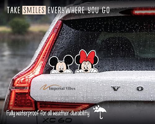 Peeking Mickey & Minnie Mouse Vinyl Decals - Waterproof Stickers, Pack of 2