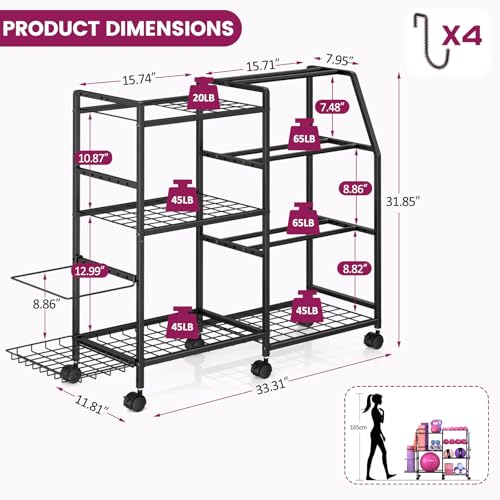 Dumbbell Rack with Wheels and Hooks - Standard Exercise Storage