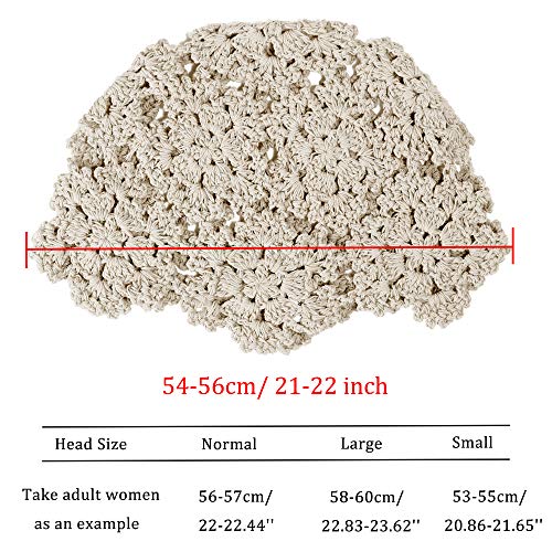 ZLYC Women's Cotton Crochet Skull Cap Beanie Hat One Size Beige Handmade Floral Knit