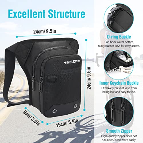 Black Drop Leg Bag for Men & Women - Waterproof Motorcycle Thigh Bag with Removable Straps