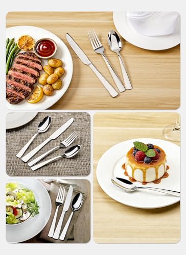 Brightown Silver Flatware Set for 8 - 45-Piece Stainless Steel Cutlery, Silver