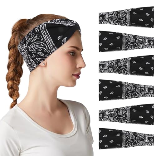 6Pcs Multi-Colored Sports Headbands - Cotton Sweatbands