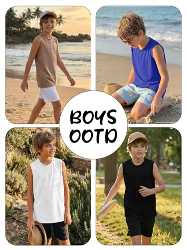 Boys Athletic Tank Top - Quick Dry Sleeveless Undershirt, Black, 13-14 Years