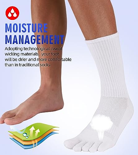 Men's Toe Socks 3 Pack Athletic Cotton Workout Wicking Socks