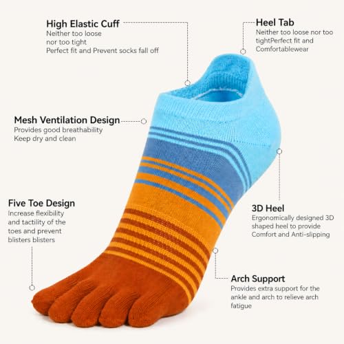 HiMagics Complementary Color 5-Toe Socks Medium Fade Upward Unisex Low Cut Breathable Moisture-Wicking Socks
