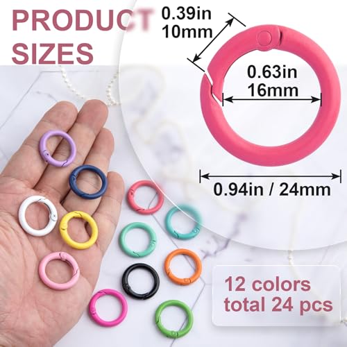 24mm Metal Spring O Rings - Round Colorful Key Ring Clips (24Pcs)