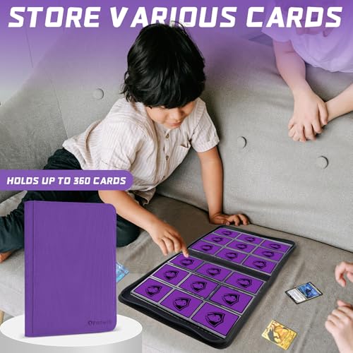 Fonwill 9 Pocket Card Binder with 360 Slots Purple - Trading Card Holder & Organizer