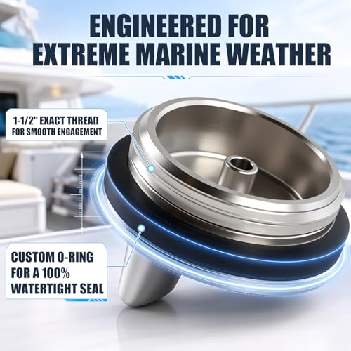 TurtBluse 1PC Marine Deck Fill Cap 316 Stainless Steel, 1-1/2" Thread, Replaces Perko 1313/1314 & Seachoice 32011
