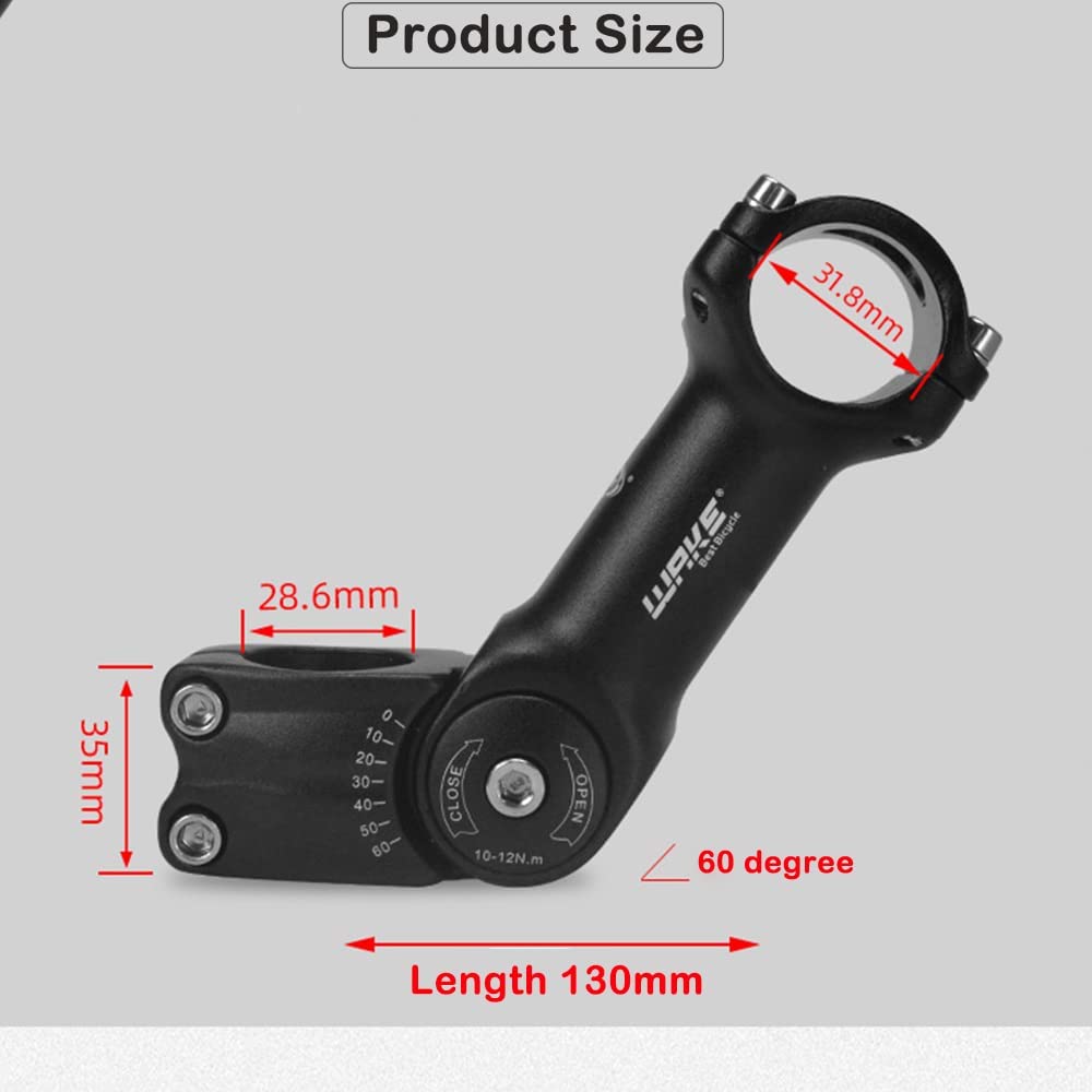 CYSKY Adjustable Bike Stem 31.8 90mm 110mm 130mm 0-60° Degree Adjustable MTB Stem Bike Handlebar Stem for Mountain Bike, Road Bicycle, MTB, BMX, Cycling (130mm)