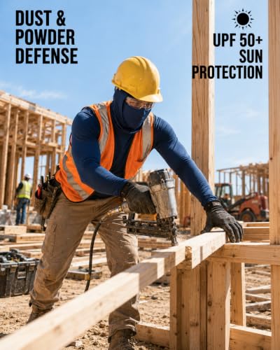 Men's UPF 50+ Sun Protection Hooded Shirt with Built-in Face Mask - Medium, Black/Blue/Gray, 3 Pack