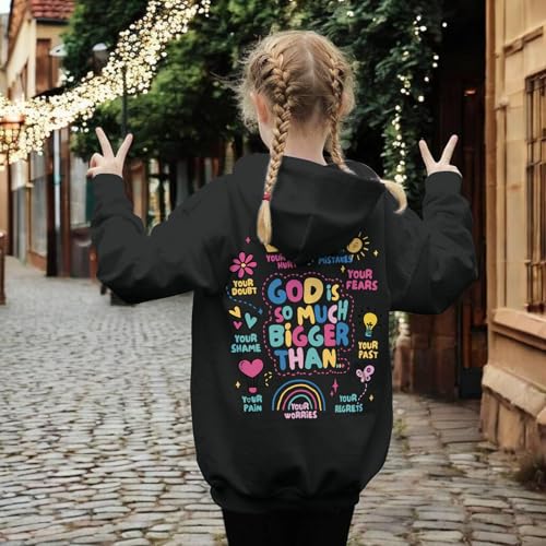 Christian Jesus God Hoodie for Girls - Bible Verse Sweatshirt - Black, 7-8 Years